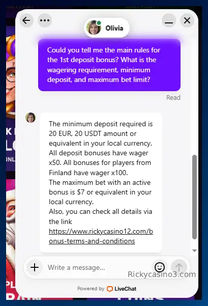 Support Chat Confirmation